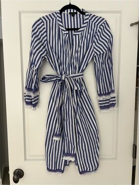J Crew Blue and White Cabana-Style Shirt Dress, size 8